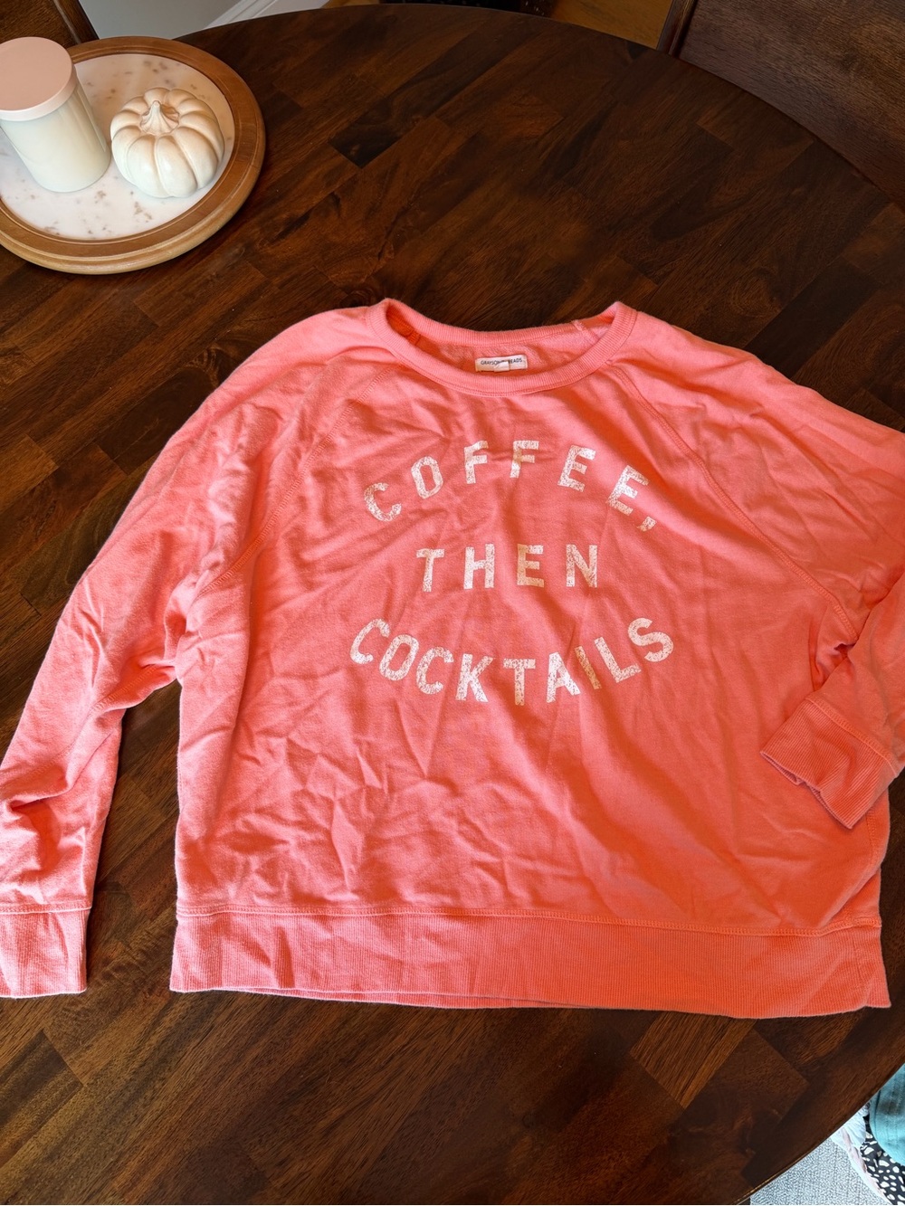 Grayson Threads Coral Pink 'Coffee Then Cocktails' Crewneck Sweatshirt